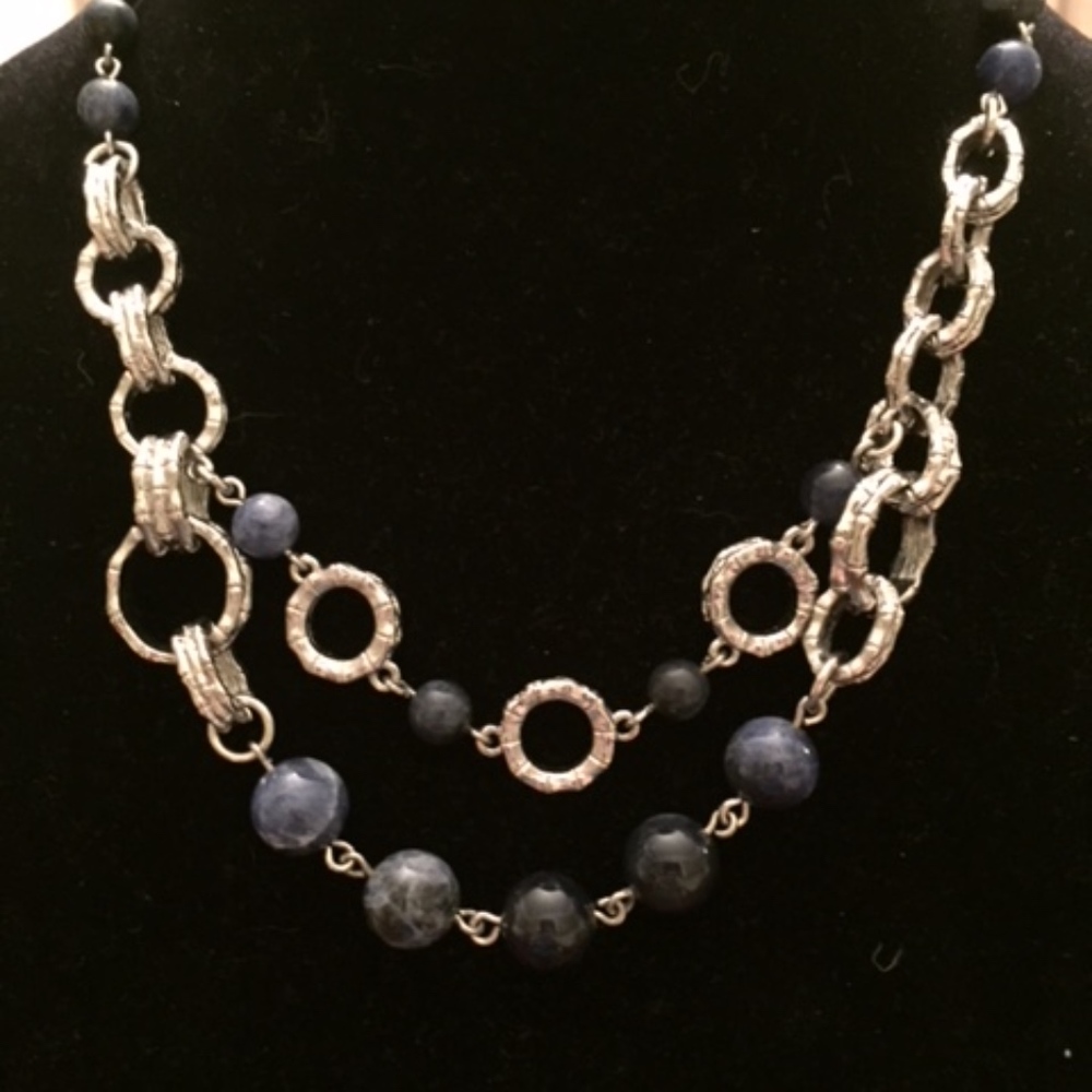 Talbots double-strand blue and silver necklace